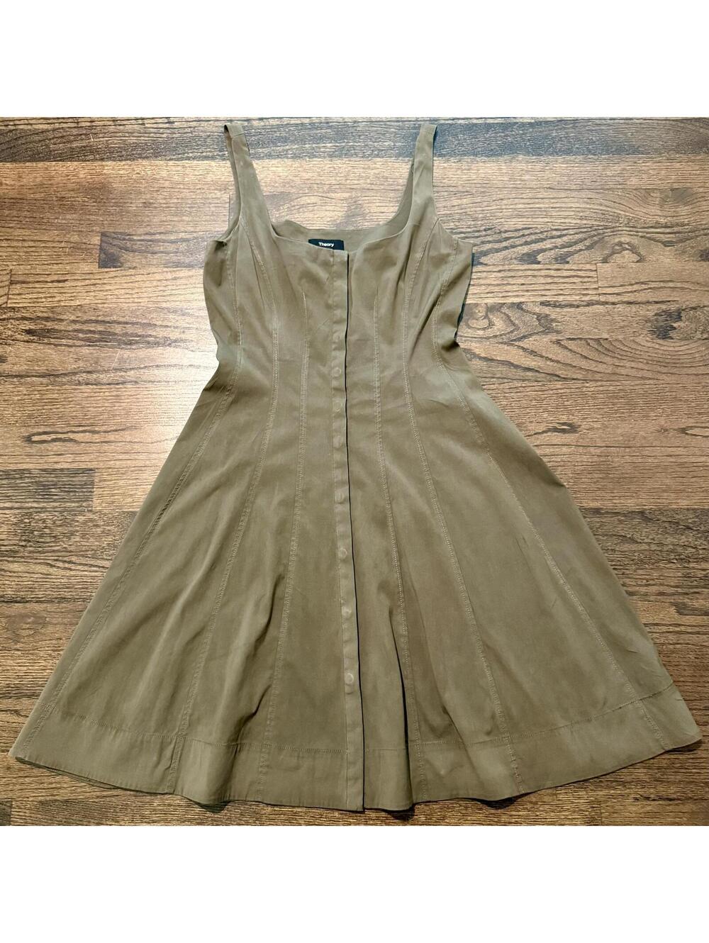Theory Button Front Sleeveless Olive Green Dress Size 4